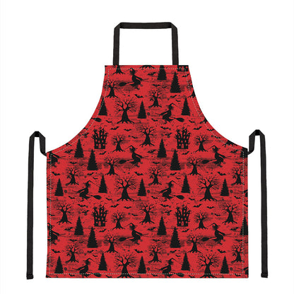 Red And Black Horror Witch Pattern Print Apron