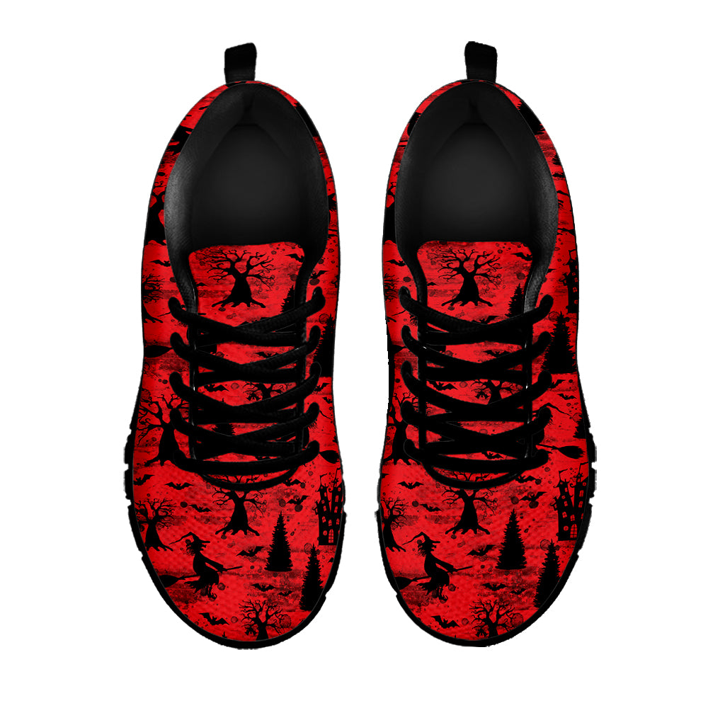 Red And Black Horror Witch Pattern Print Black Sneakers