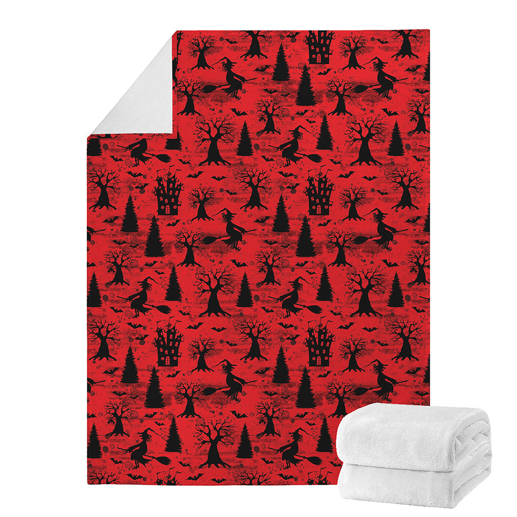 Red And Black Horror Witch Pattern Print Blanket