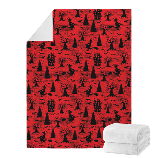 Red And Black Horror Witch Pattern Print Blanket