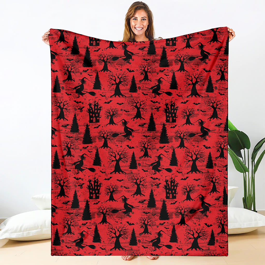 Red And Black Horror Witch Pattern Print Blanket
