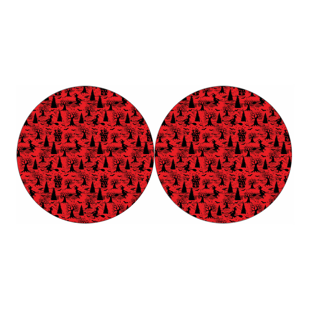 Red And Black Horror Witch Pattern Print Car Coasters