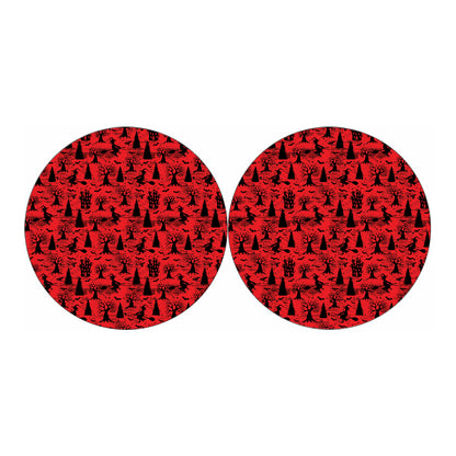 Red And Black Horror Witch Pattern Print Car Coasters
