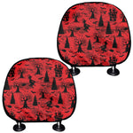 Red And Black Horror Witch Pattern Print Car Headrest Covers