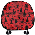Red And Black Horror Witch Pattern Print Car Headrest Covers