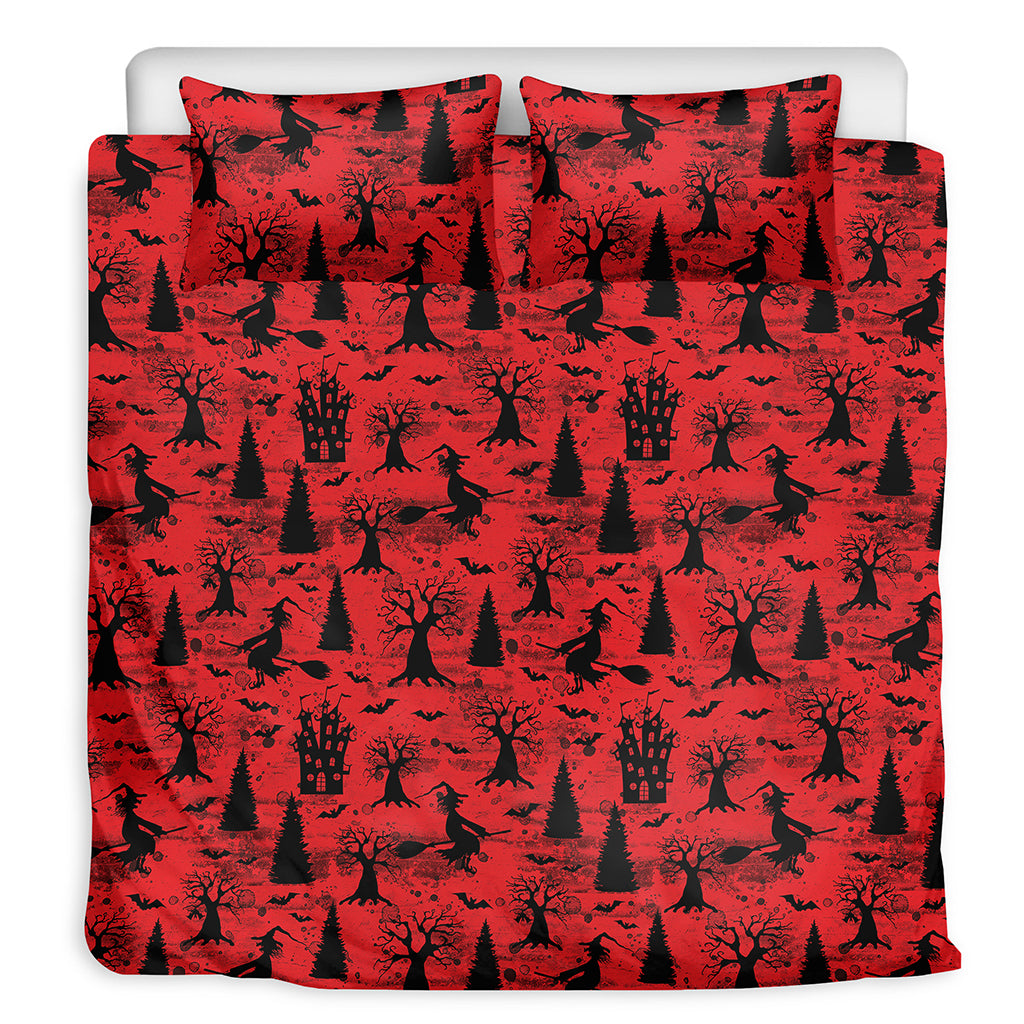 Red And Black Horror Witch Pattern Print Duvet Cover Bedding Set