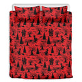 Red And Black Horror Witch Pattern Print Duvet Cover Bedding Set