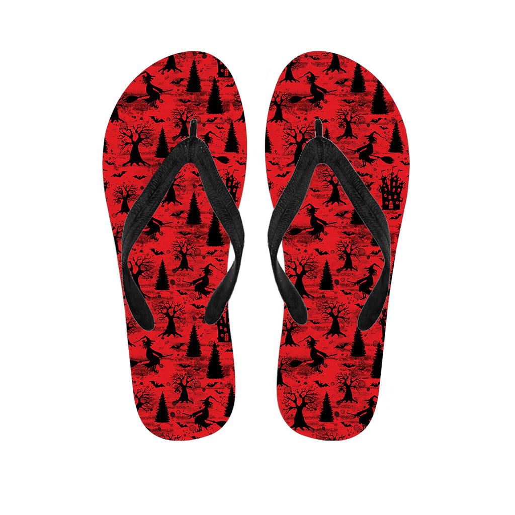 Red And Black Horror Witch Pattern Print Flip Flops