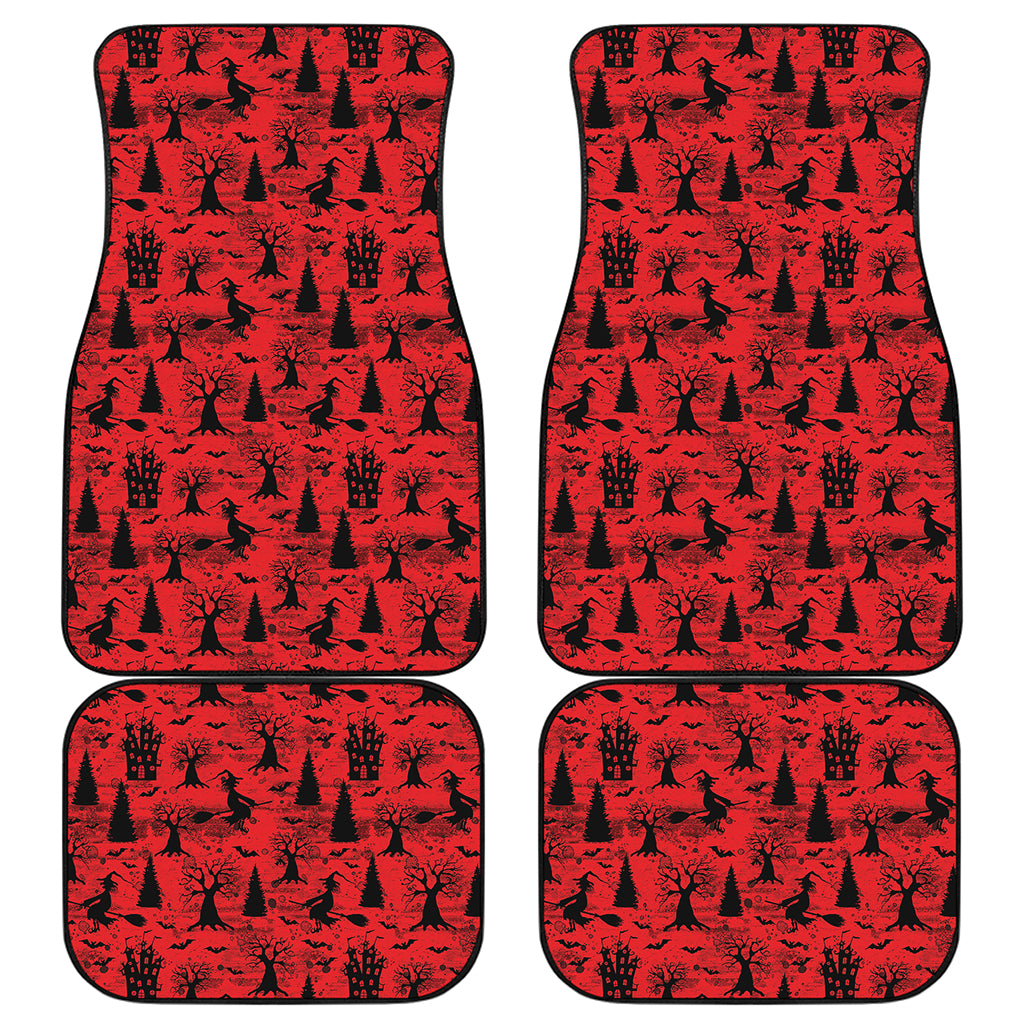 Red And Black Horror Witch Pattern Print Front and Back Car Floor Mats