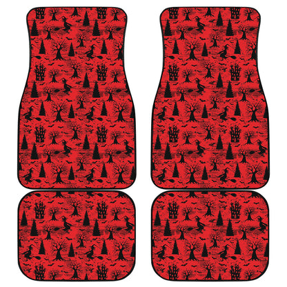 Red And Black Horror Witch Pattern Print Front and Back Car Floor Mats
