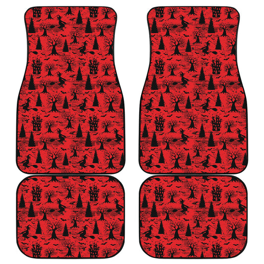 Red And Black Horror Witch Pattern Print Front and Back Car Floor Mats