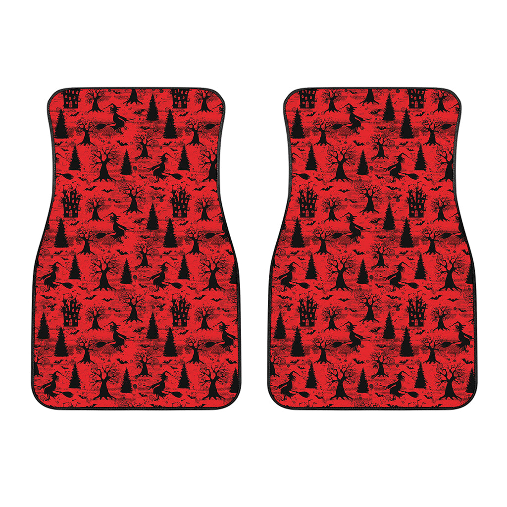 Red And Black Horror Witch Pattern Print Front Car Floor Mats