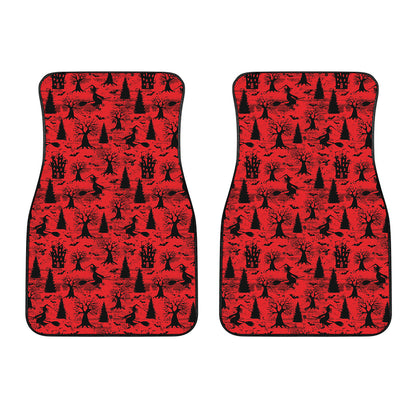 Red And Black Horror Witch Pattern Print Front Car Floor Mats