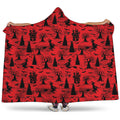 Red And Black Horror Witch Pattern Print Hooded Blanket