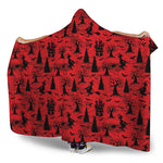 Red And Black Horror Witch Pattern Print Hooded Blanket