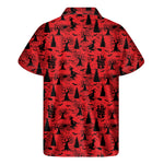 Red And Black Horror Witch Pattern Print Men's Short Sleeve Shirt