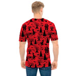 Red And Black Horror Witch Pattern Print Men's T-Shirt