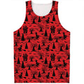 Red And Black Horror Witch Pattern Print Men's Tank Top