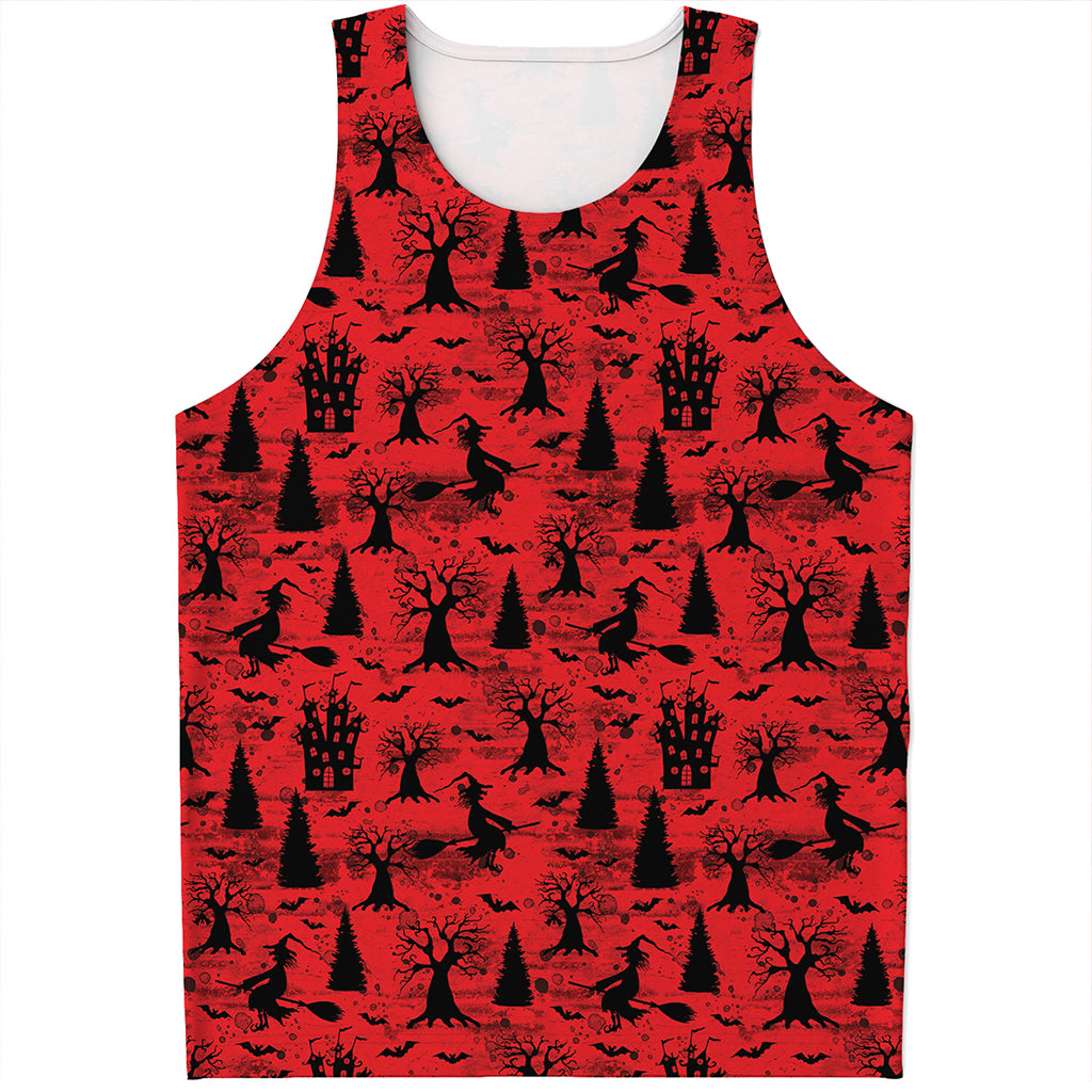 Red And Black Horror Witch Pattern Print Men's Tank Top