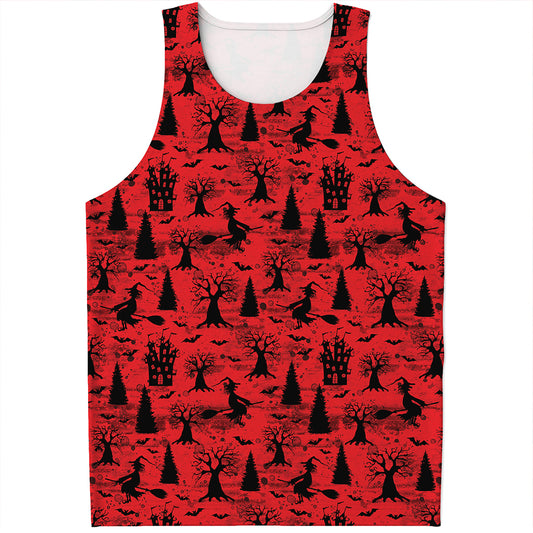 Red And Black Horror Witch Pattern Print Men's Tank Top