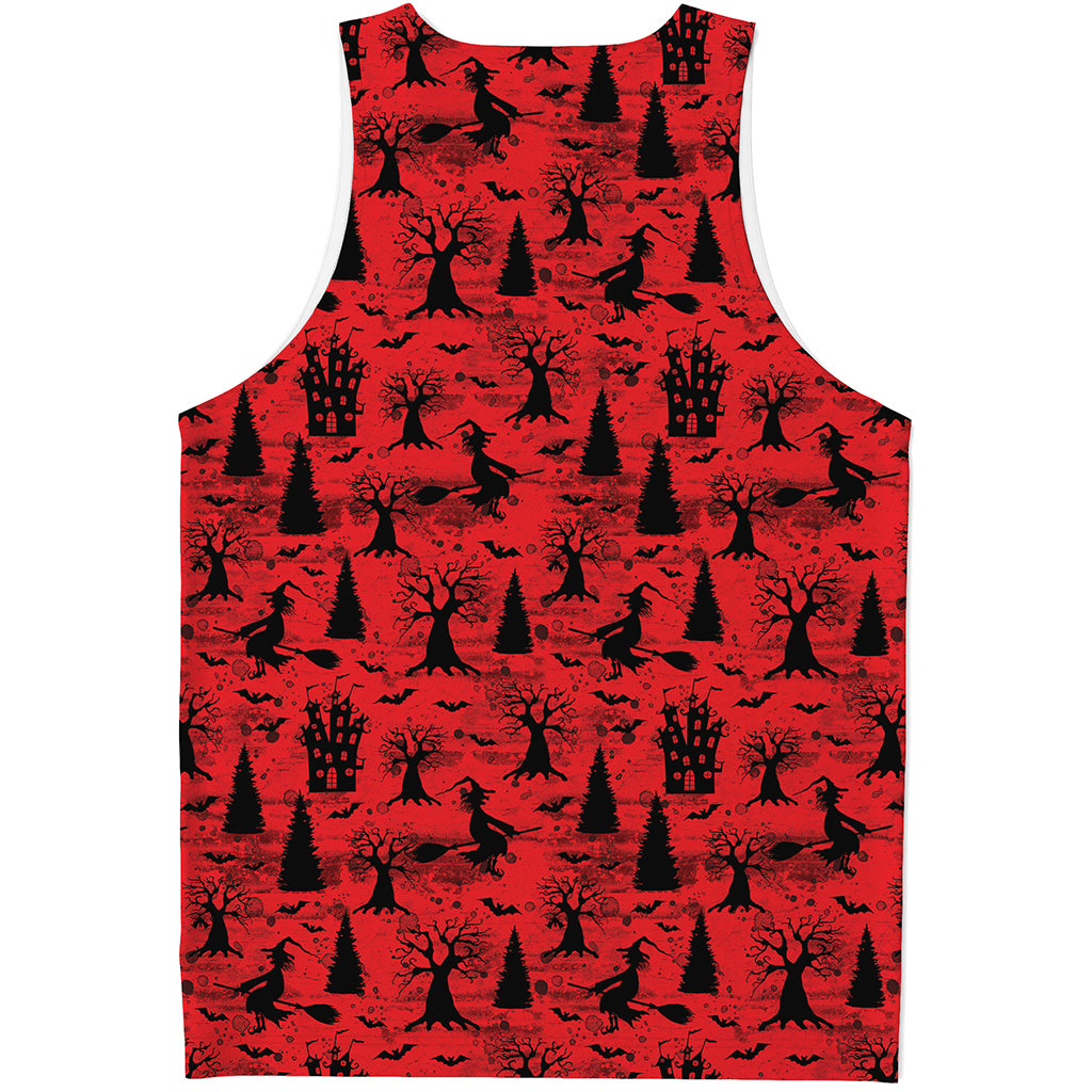 Red And Black Horror Witch Pattern Print Men's Tank Top