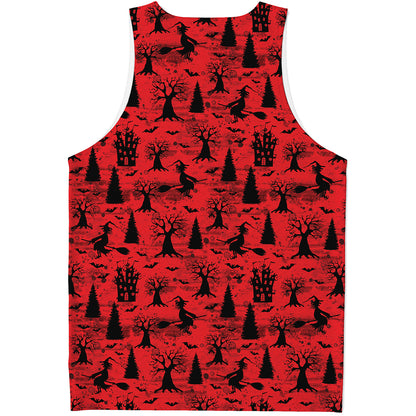 Red And Black Horror Witch Pattern Print Men's Tank Top