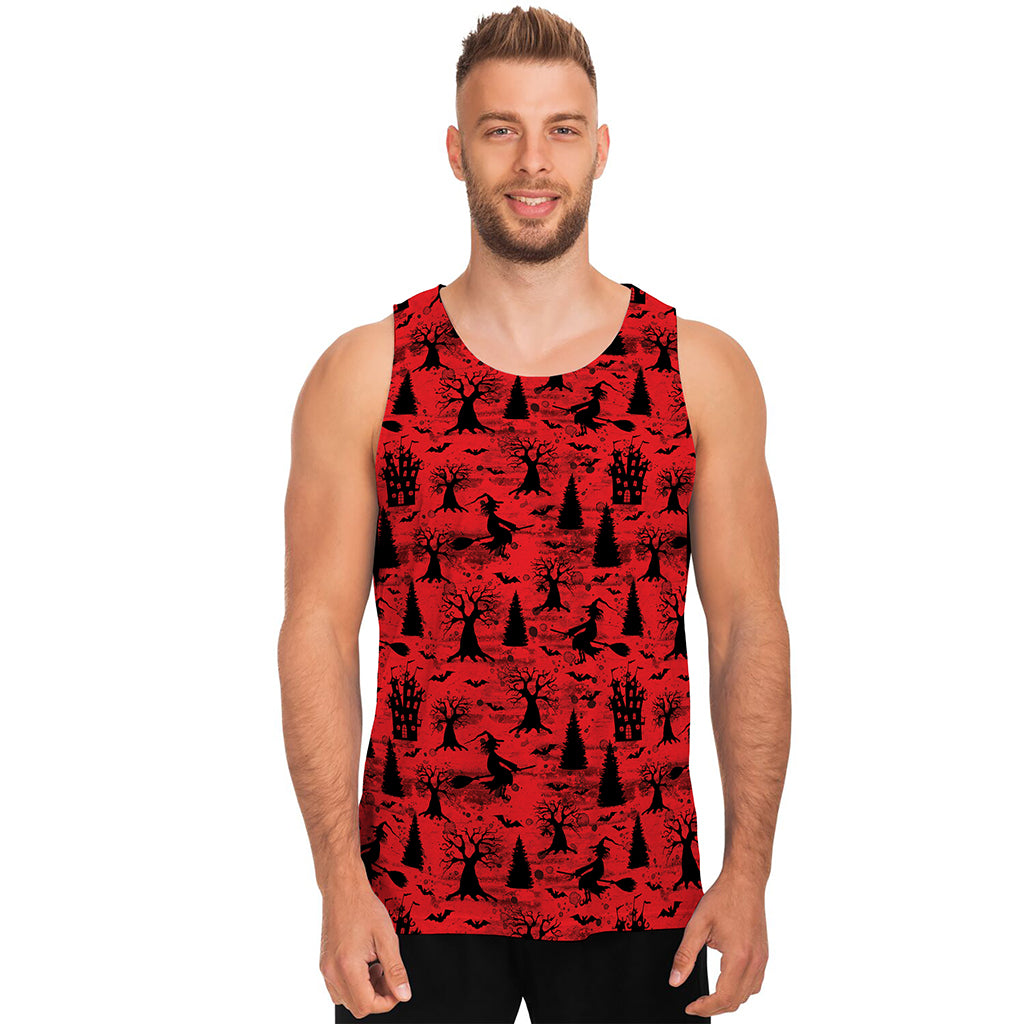 Red And Black Horror Witch Pattern Print Men's Tank Top