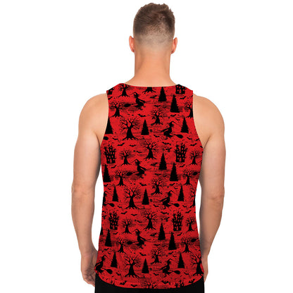 Red And Black Horror Witch Pattern Print Men's Tank Top
