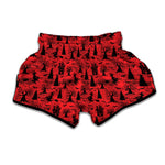 Red And Black Horror Witch Pattern Print Muay Thai Boxing Shorts