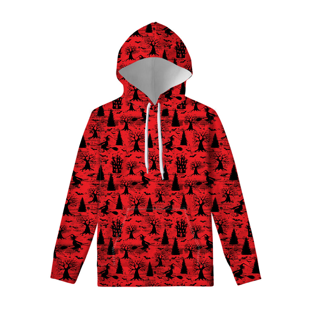 Red And Black Horror Witch Pattern Print Pullover Hoodie