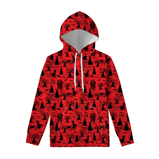 Red And Black Horror Witch Pattern Print Pullover Hoodie