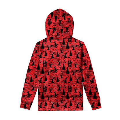 Red And Black Horror Witch Pattern Print Pullover Hoodie