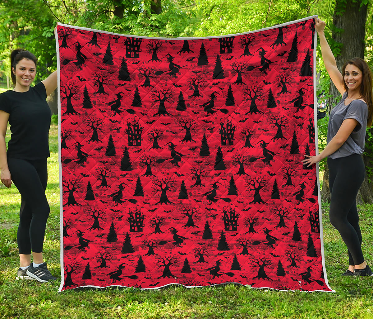 Red And Black Horror Witch Pattern Print Quilt