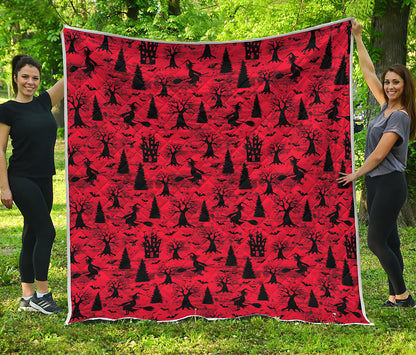 Red And Black Horror Witch Pattern Print Quilt