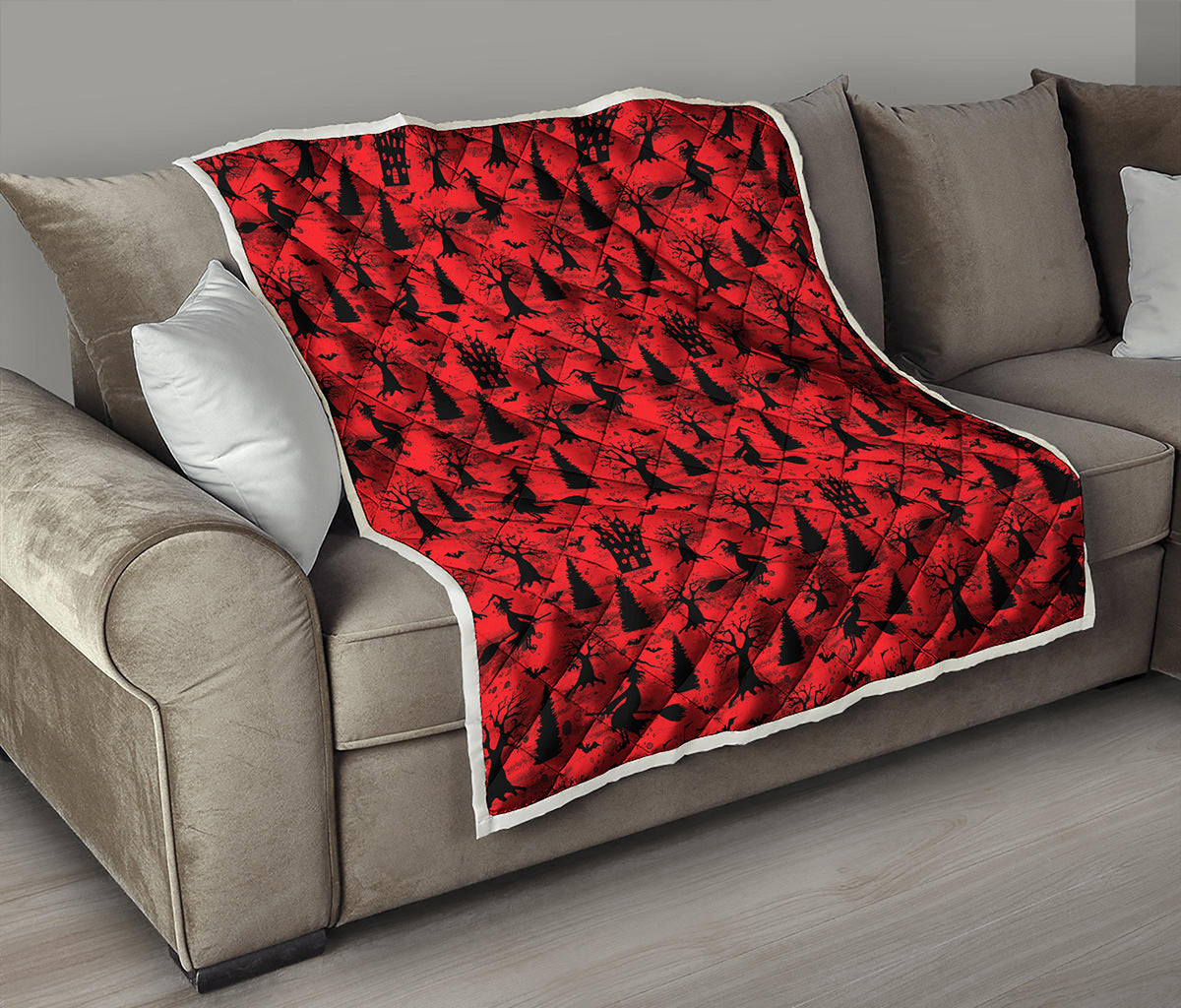 Red And Black Horror Witch Pattern Print Quilt