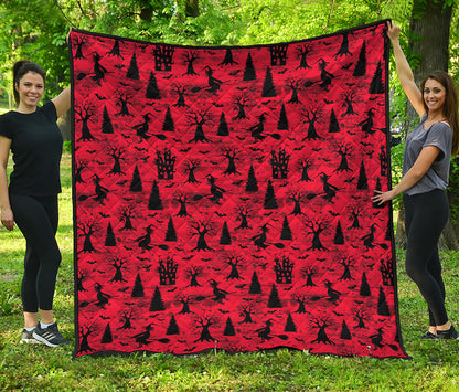 Red And Black Horror Witch Pattern Print Quilt