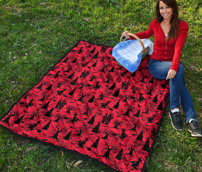 Red And Black Horror Witch Pattern Print Quilt