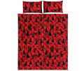 Red And Black Horror Witch Pattern Print Quilt Bed Set