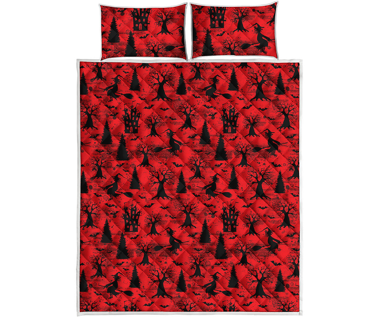 Red And Black Horror Witch Pattern Print Quilt Bed Set