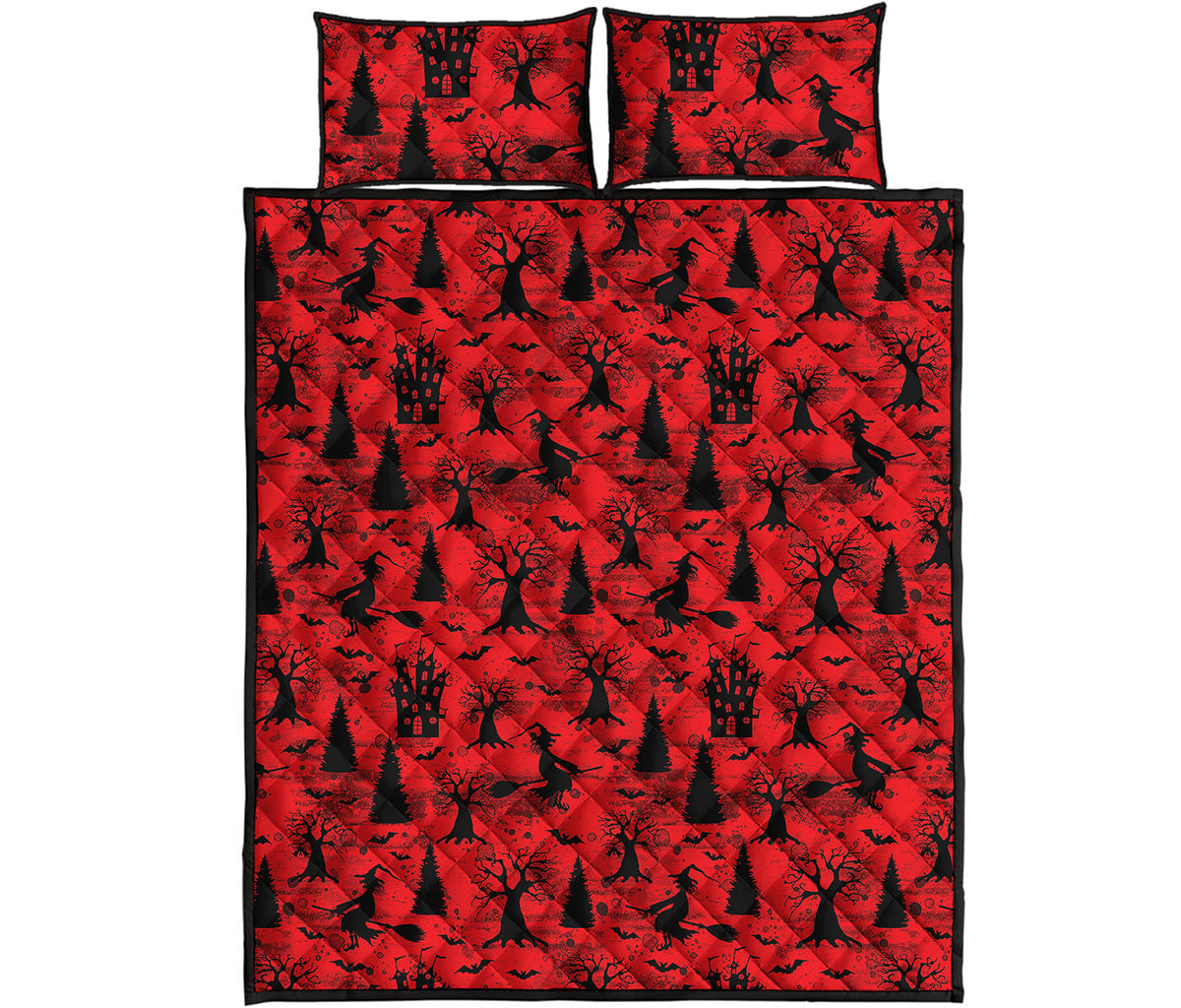 Red And Black Horror Witch Pattern Print Quilt Bed Set