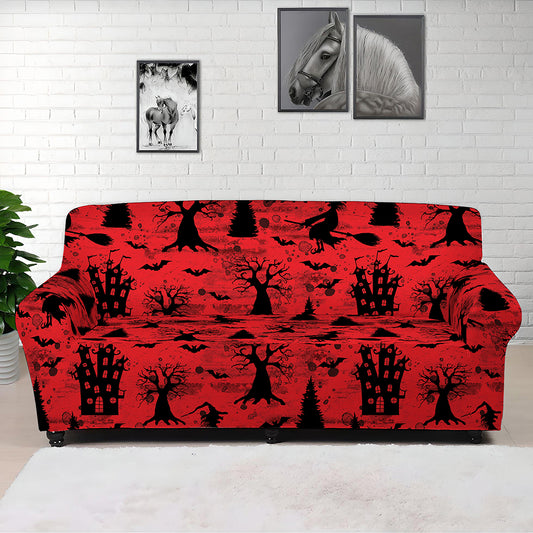 Red And Black Horror Witch Pattern Print Sofa Cover