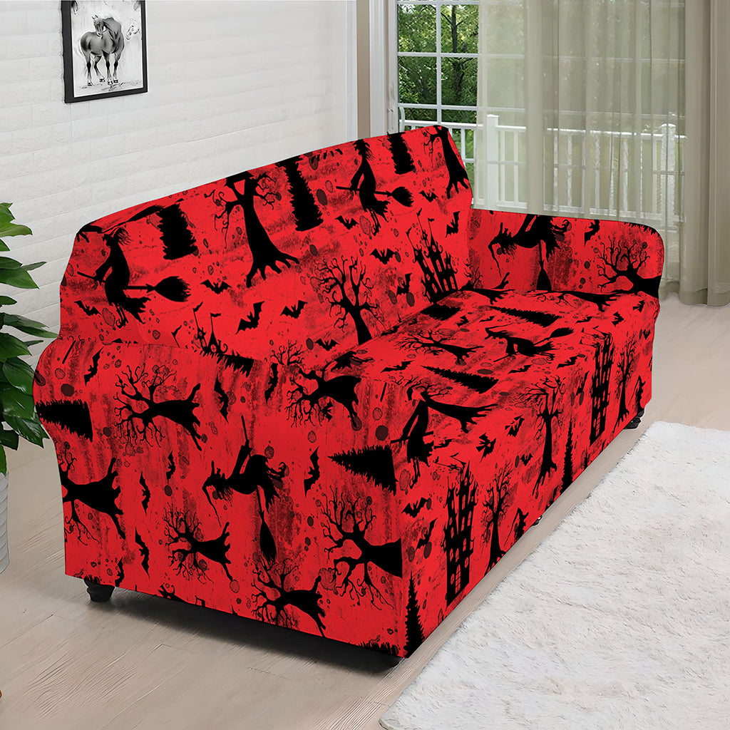 Red And Black Horror Witch Pattern Print Sofa Cover