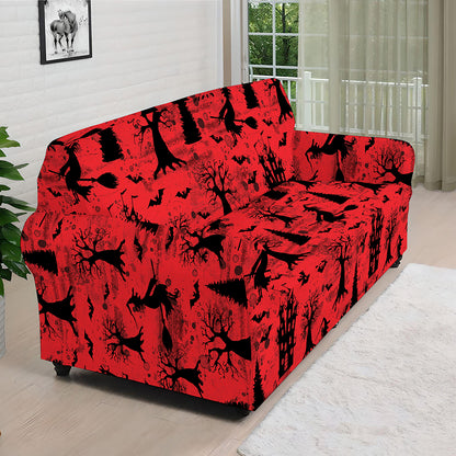 Red And Black Horror Witch Pattern Print Sofa Cover