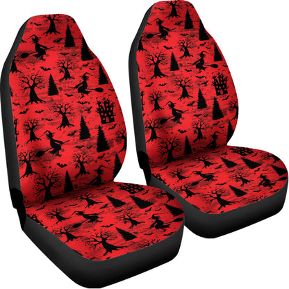 Red And Black Horror Witch Pattern Print Universal Fit Car Seat Covers
