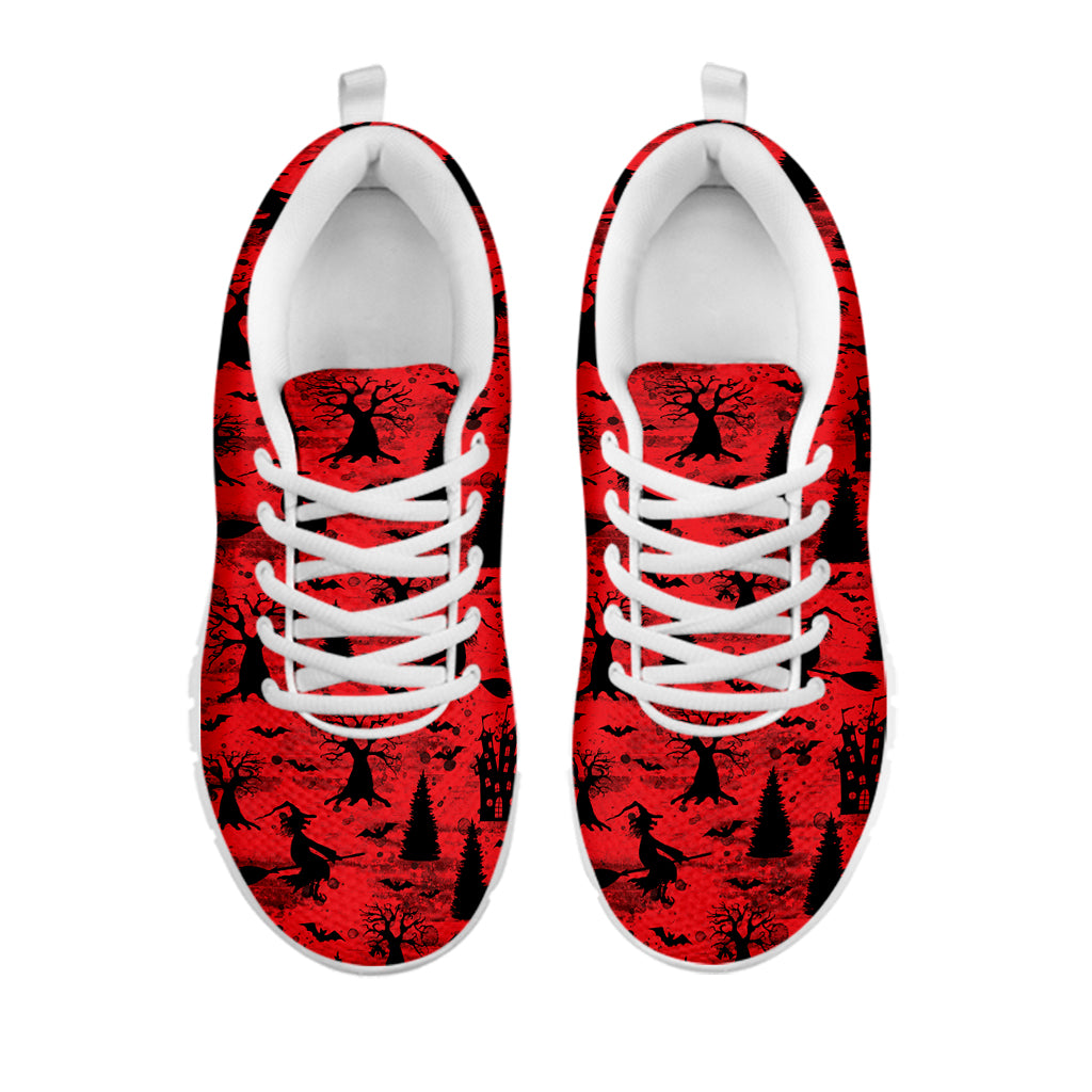Red And Black Horror Witch Pattern Print White Sneakers