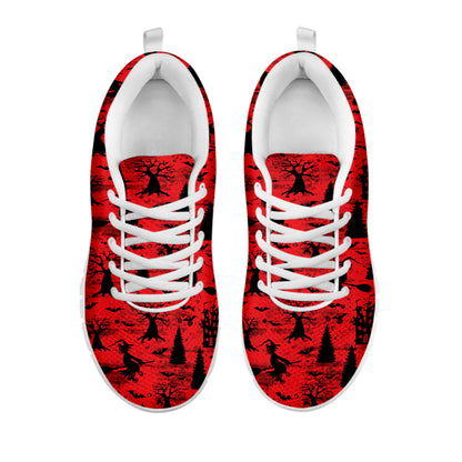 Red And Black Horror Witch Pattern Print White Sneakers
