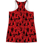 Red And Black Horror Witch Pattern Print Women's Racerback Tank Top