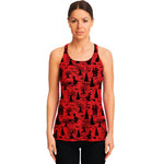 Red And Black Horror Witch Pattern Print Women's Racerback Tank Top