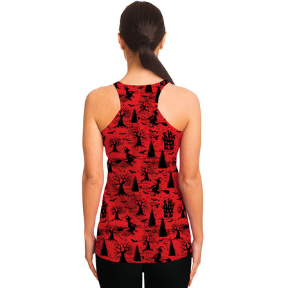 Red And Black Horror Witch Pattern Print Women's Racerback Tank Top