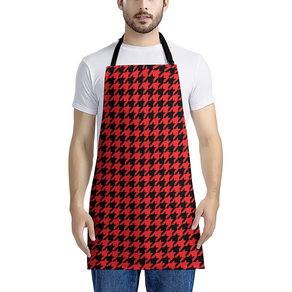 Red And Black Houndstooth Pattern Print Apron